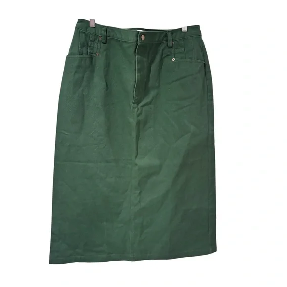 NWT Bridgewater Studio Green Denim Midi Skirt Size 18 High Waisted Casual Boho - Picture 8 of 10